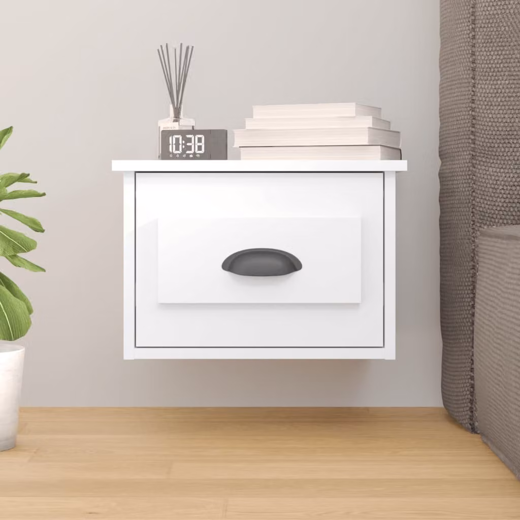 Comodino a parete vidaXL Bianco Lucido L: 41,5 cm, P: 36 cm, H: 28 cm