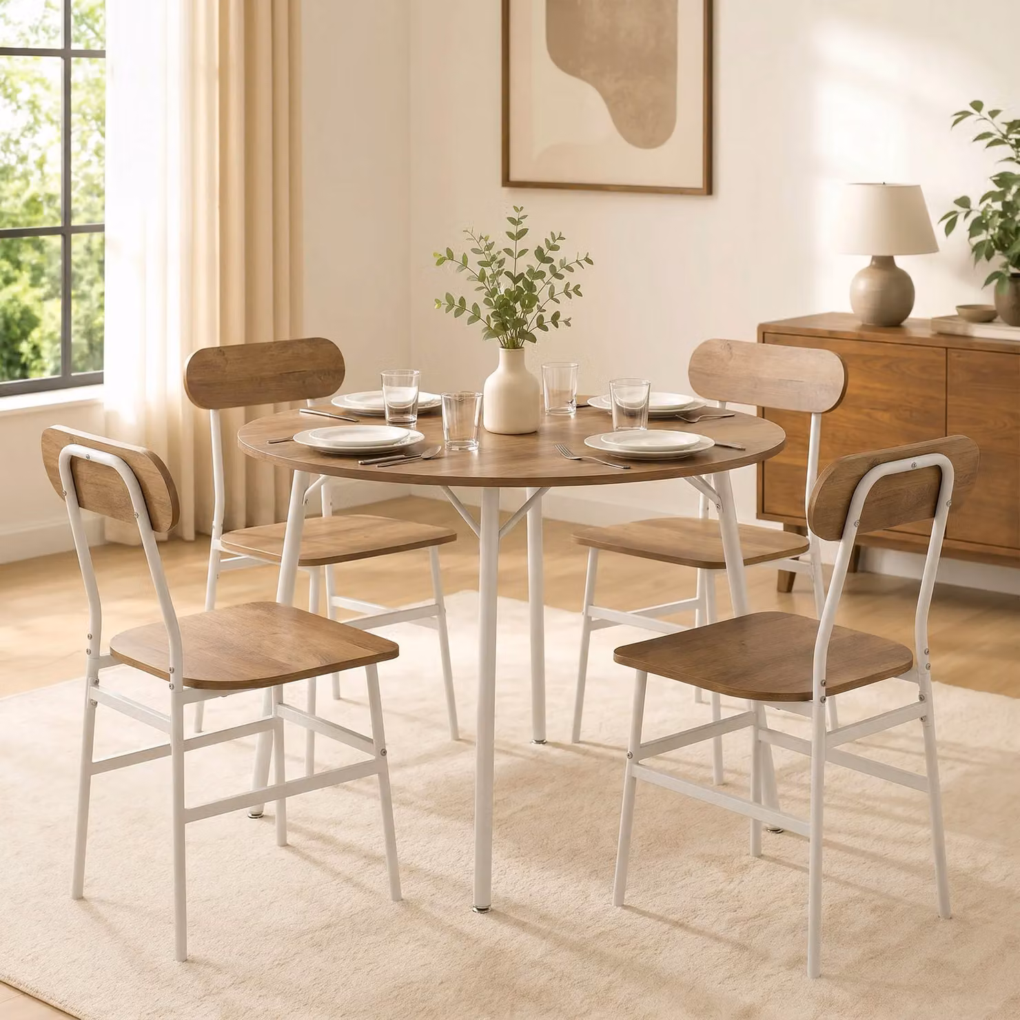 Set Tavolo da Pranzo e 4 Sedie HOMCOM in Stile Industrial con Struttura in Metallo e Legno, Colore Marrone Naturale – 2