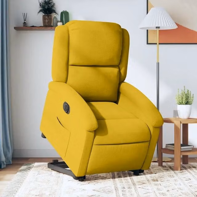 Poltrona Alzapersona Reclinabile Elettrica vidaXL in Velluto Giallo con Supporto per Senior