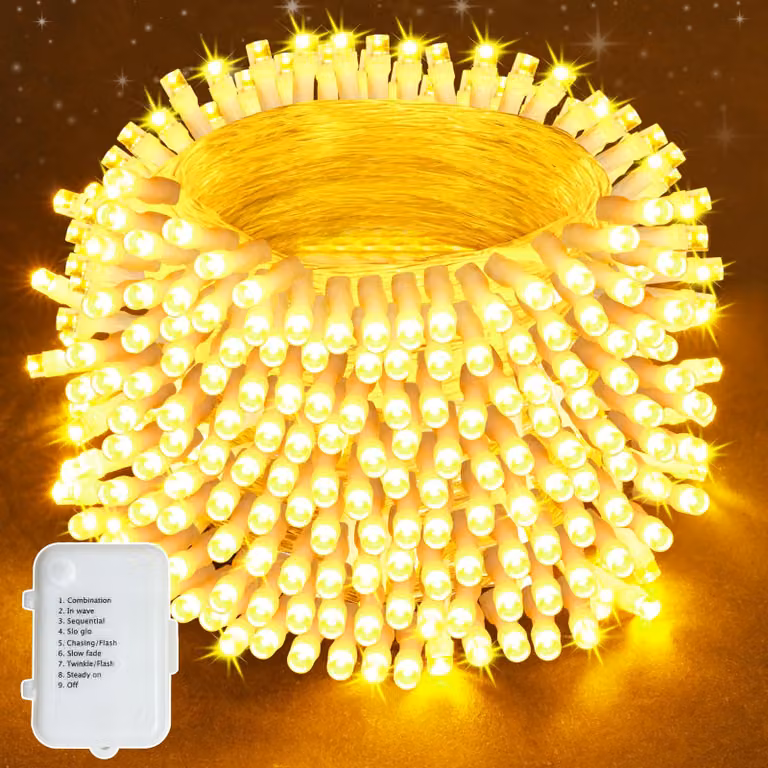 Catena luminosa a LED, 200 LED, lunghezza totale 23 metri (20 metri + 3 metri di cavo), 8 modalità, grado di protezione IP44, luce bianco caldo