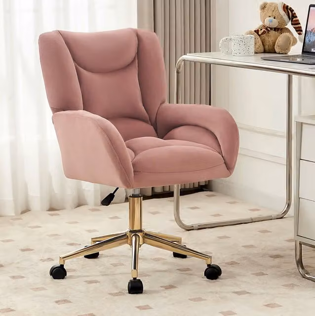 Sedia da Ufficio in Velluto 64x62x92;5 cm; Girevole e Regolabile in Altezza; Rosa; per Home Office e Camera
