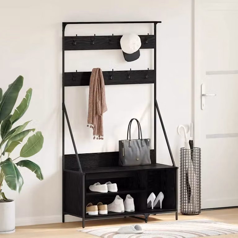 vidaXL Stendibiancheria Moderno in Legno e Metallo Nero L: 100 cm, P: 41 cm, H: 184 cm