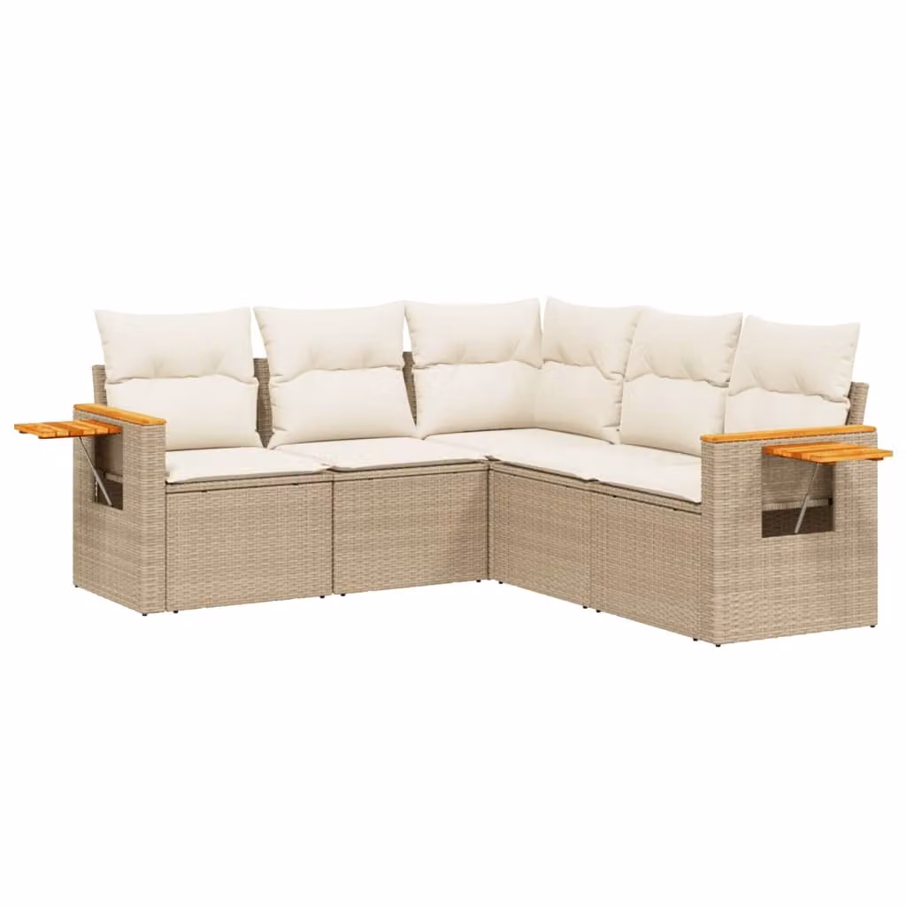 Set Divano da Giardino 5 pz con Cuscini Beige in Polyrattan