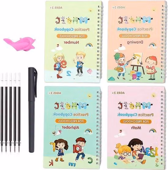 Set da scrittura in 4 pezzi: quaderno con portapenne stilografica e 5 cartucce d'inchiostro