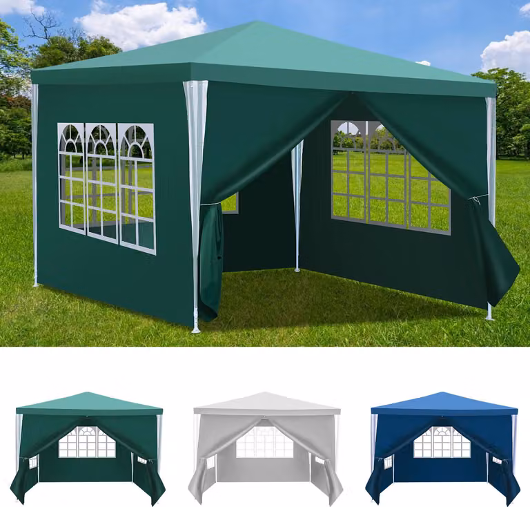 Jayseuw gazebo 3x3m, tenda da giardino impermeabile, protezione UV, con 3 pannelli laterali e 1 ingresso, per giardino terrazza festa, verde