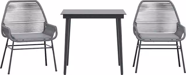 Set da Pranzo da Giardino 3 pz | Set Salotto da Giardino con Cuscini in Polyrattan Vetro