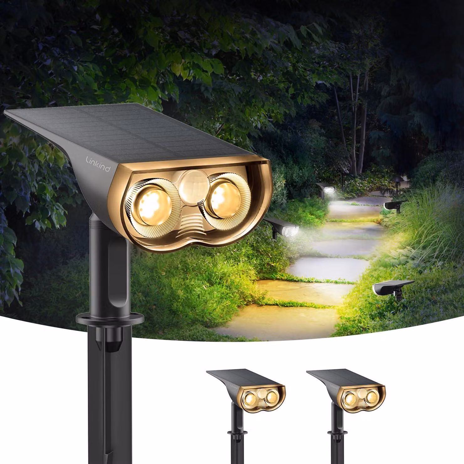 Lampada solare da giardino, 800 lumen, 3000 K, luce bianca calda, 22 LED, sistema di montaggio 2-in-1