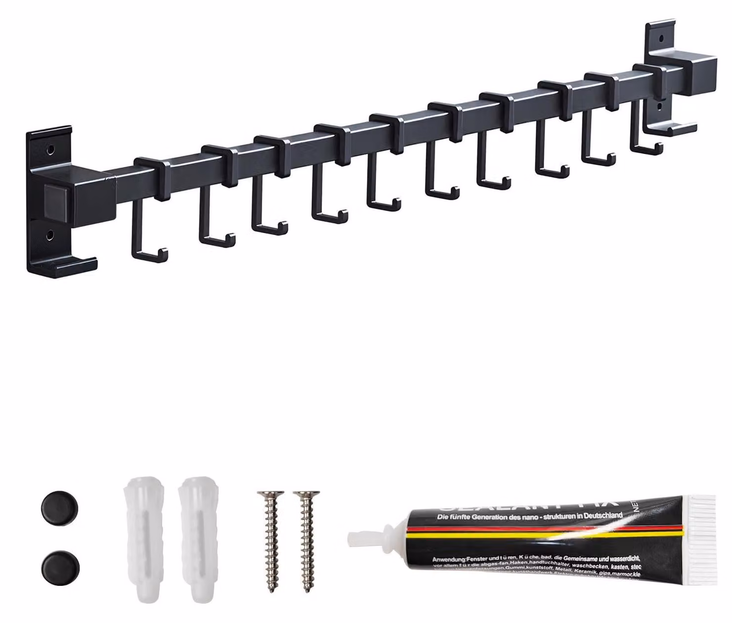Ripiano da cucina con 5 ganci, 60 cm, argento, da montare a parete, ideale per utensili da cucina