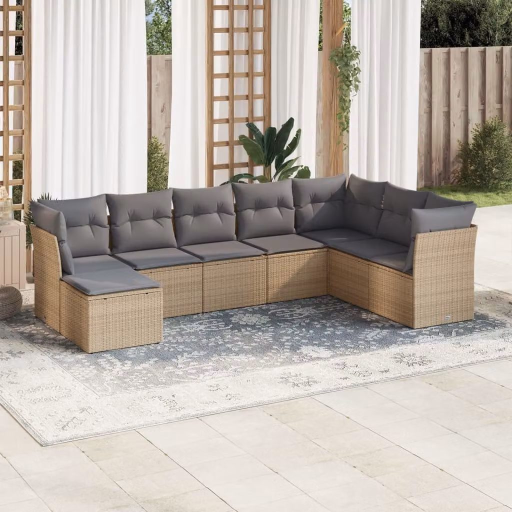 vidaXL Set Divano da Giardino a L 8 pz in Polyrattan con Cuscini Beige e Grigio – 1