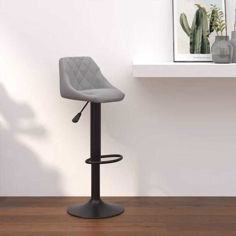 Sgabello da bar vidaXL in velluto grigio con struttura in metallo nero
