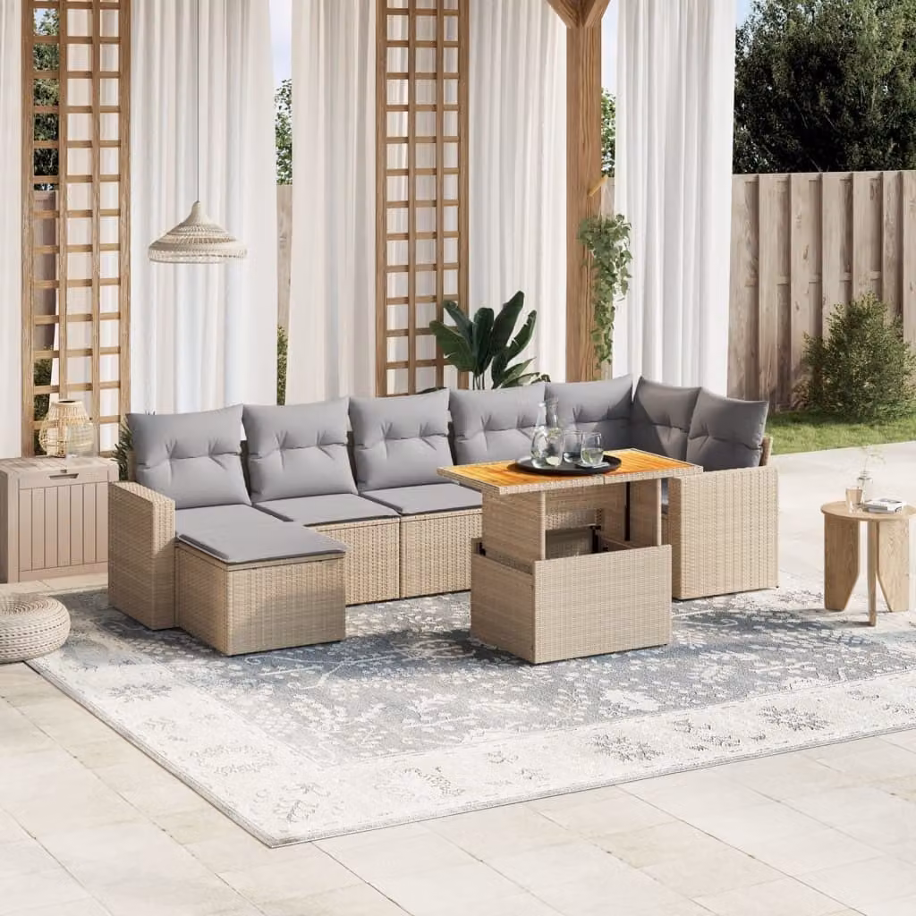 Maison Exclusive - Set Divano da Giardino 8 pz con Cuscini Beige Misto Polyrattan