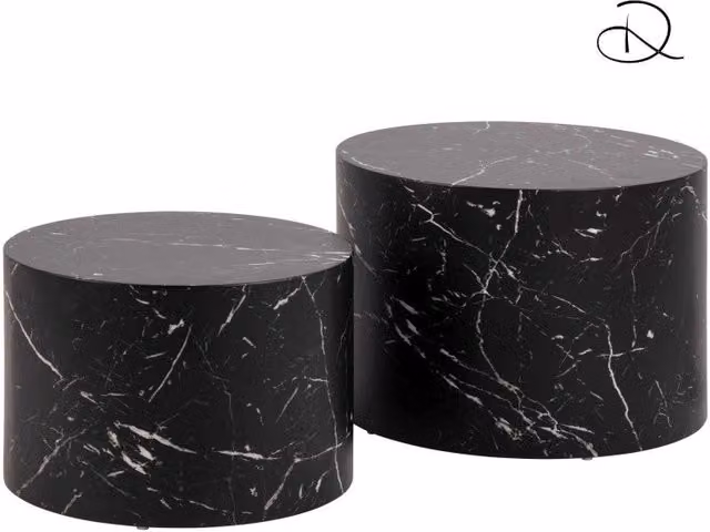 Tavolino Legno Motrik 1-2 Effetto Marmo Nero Tondo Cm ø58h40