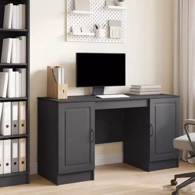 Scrivania moderna vidaXL nera in legno MDF per ufficio o casa L: 142,5 cm, P: 50 cm, H: 75 cm – 1