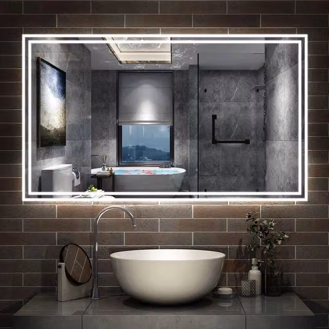 Specchio da bagno a LED, 140x80cm, Disappannamento, orologio, Bluetooth, 3 Temperature di Colore