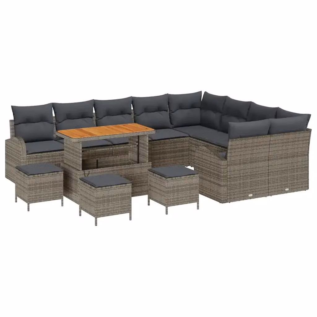 Set Divano da Giardino vidaXL 13 Pezzi Grigio con Cuscini e Tavolino in Polyrattan e Acciaio – 2