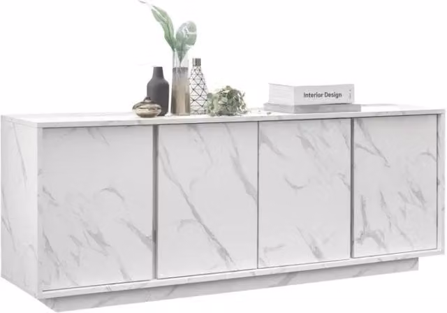 Buffet 4 porte, collezione COLOMARMO, colore bianco effetto marmo, ideale per un soggiorno o una sala da pranzo di design