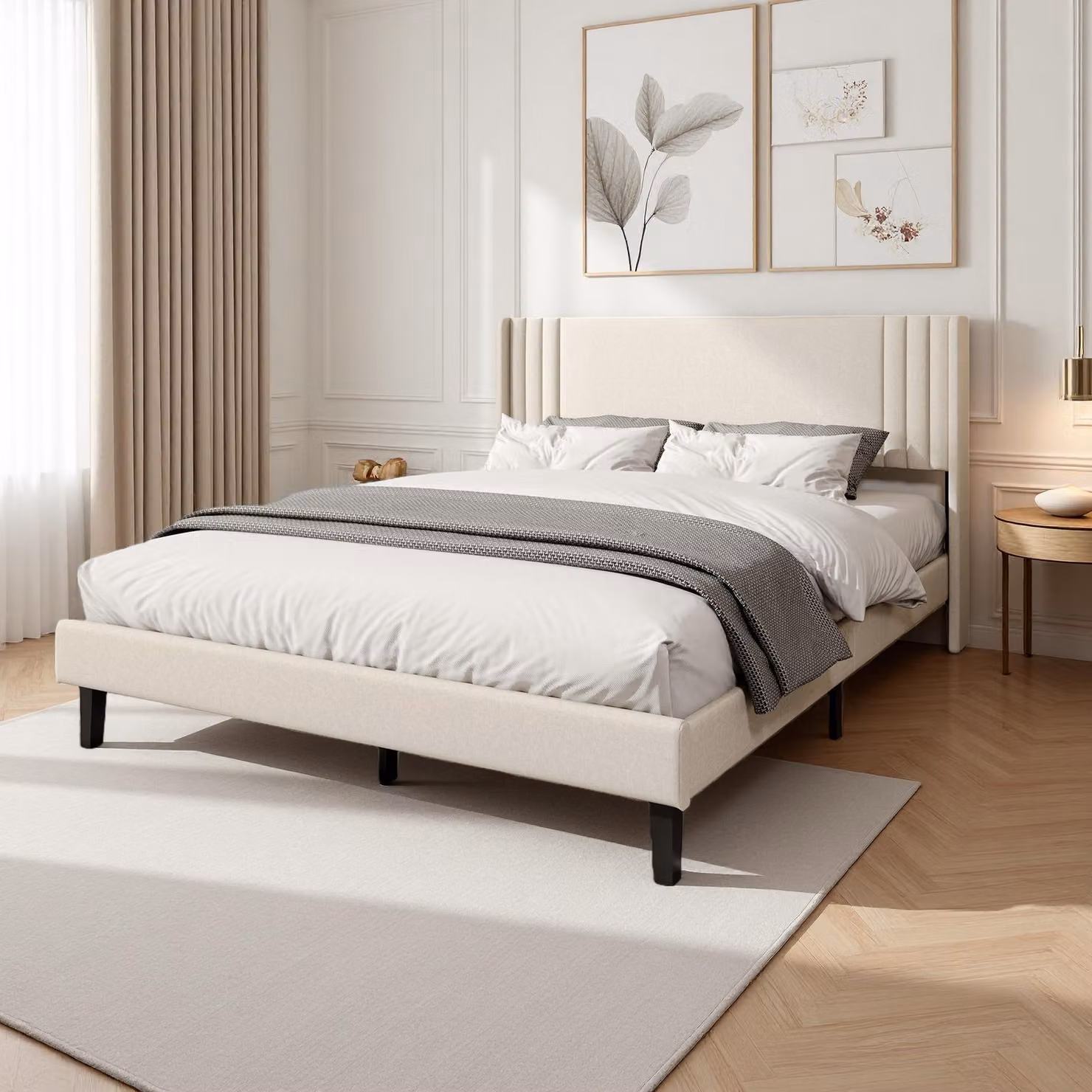 ProximaX Letto imbottito, struttura letto imbottita, letto matrimoniale robusto, letto familiare per camera da letto o camera degli ospiti, 160 x 200 cm, beige