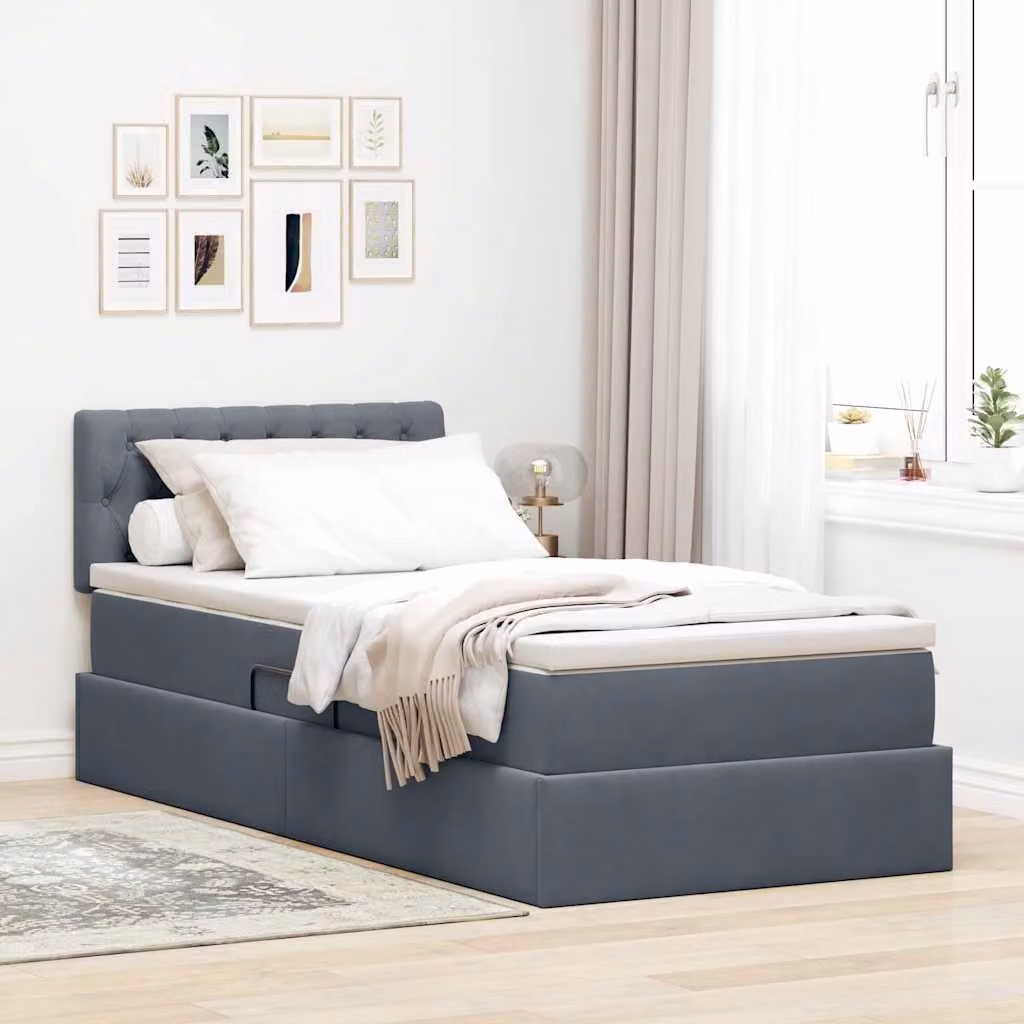 Letto con contenitore e illuminazione LED vidaXL in velluto grigio, L/P/H: 190 x 90 cm – 1