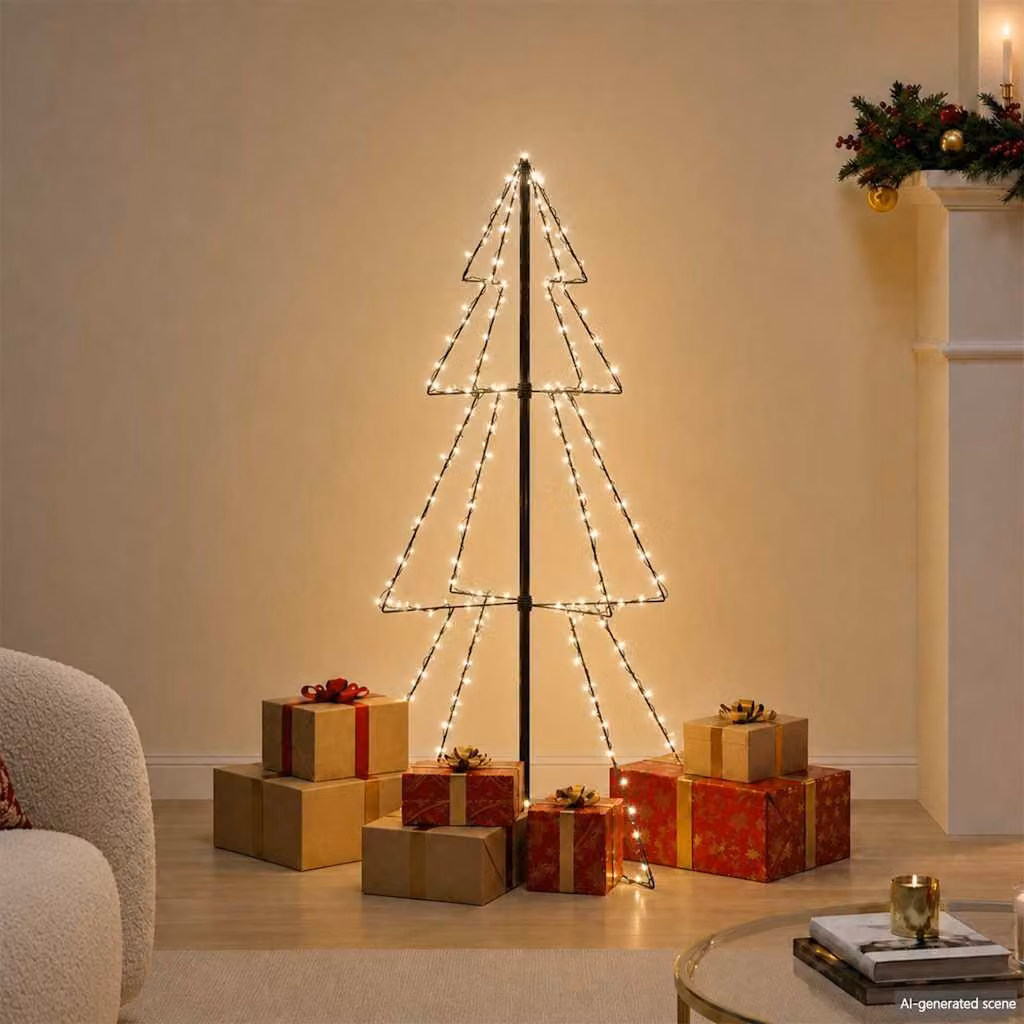 Albero di Natale a cono vidaXL con 160 LED bianco freddo per interni ed esterni, L/P/H: 78 x 78 x 120 cm