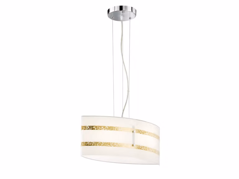 Lampada a sospensione a 2 luci con paralume in vetro bianco con 2 strisce dorate E27