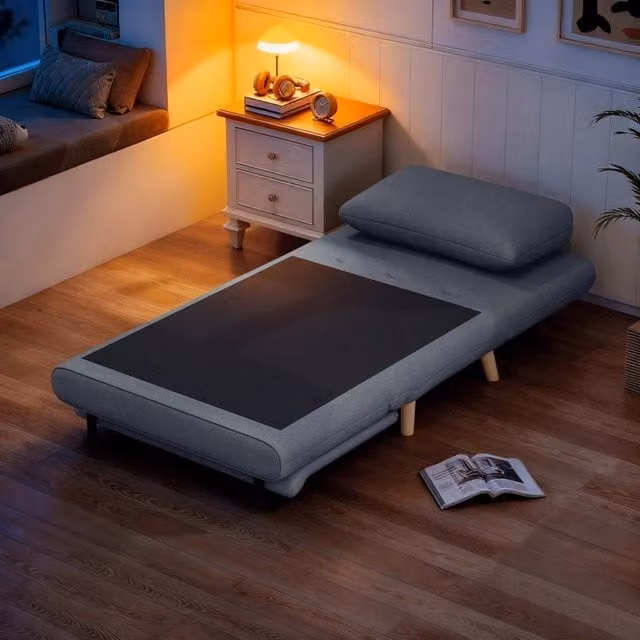 Poltrona Letto 3 in 1 REDOM Grigia con Schienale Reclinabile e Struttura in Legno di Faggio – 1