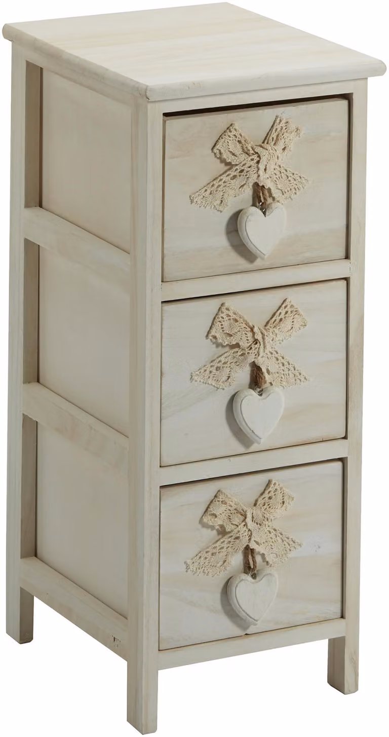 Cassettiera 3 Cassetti 26x32x63 cm in Legno con Cuore