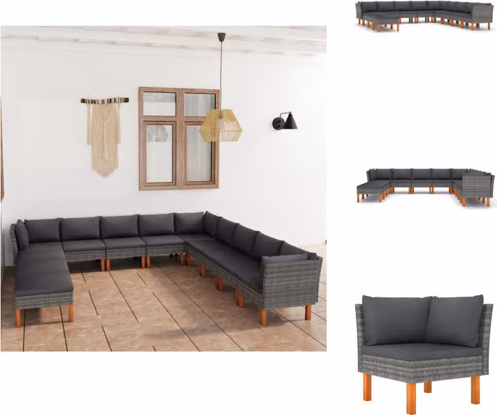 vidaXL set da salotto da giardino 12 pezzi con cuscini in poly rattan grigio - Set di mobili da giardino