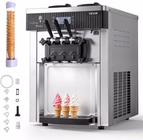 Macchina per Gelato Soft Commerciale VEVOR da Banco, 2200 W, Colore Argento in Acciaio Inox con Display Digitale