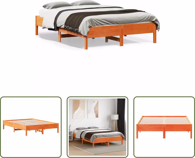 The Living Store letto in legno massiccio senza materasso cera marrone 135x190 cm legno di pino