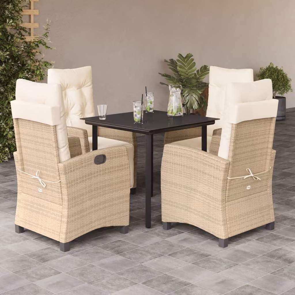 Set da pranzo da giardino vidaXL in polyrattan con cuscini beige e piano in vetro