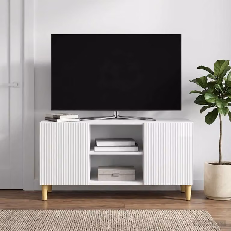 Mobile TV moderno vidaXL in legno MDF bianco lucido L 102 x P 34,5 x H 50 cm
