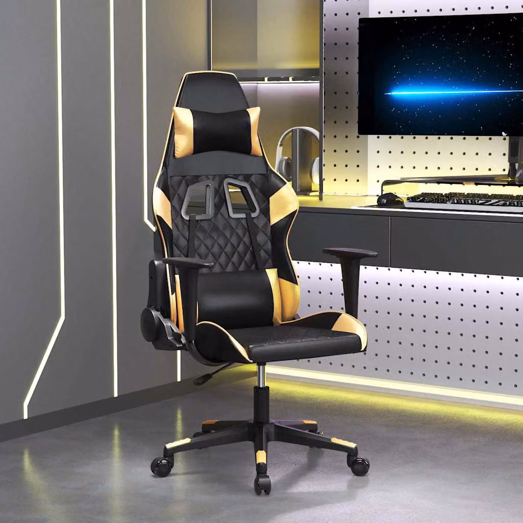 Sedia da Gaming vidaXL con Poggiatesta, Nero e Oro in Similpelle