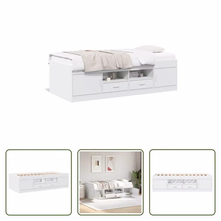 The Living Store Letto da giorno con cassetti bianco 90x200 cm materiale legno