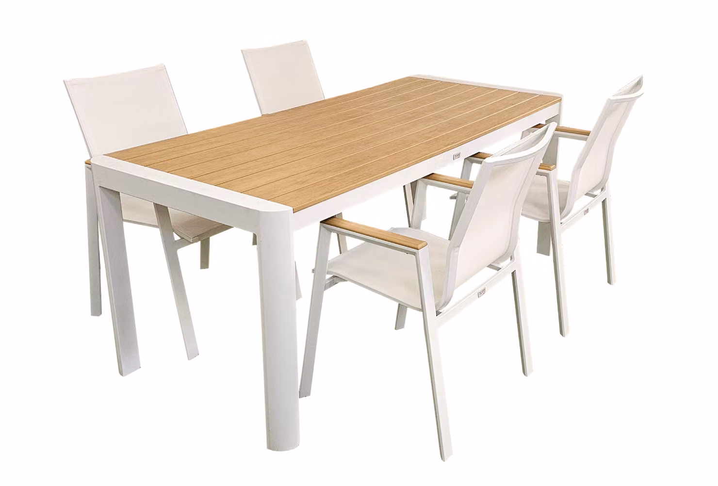 Mobili da giardino alluminio / WPC 5-PLG. bianco / marrone mobili da giardino set da pranzo tavolo 180 cm + 4 sedie