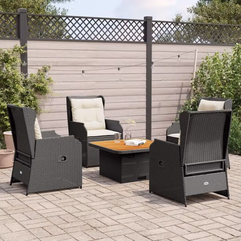 Maison Exclusive - Set da giardino 5 pezzi con cuscini in polyrattan nero