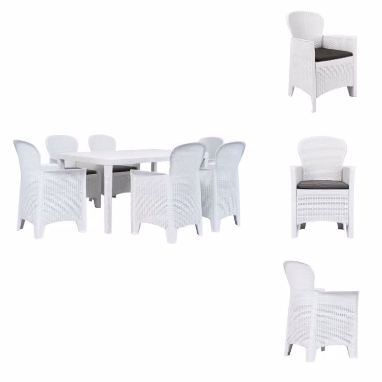 vidaXL set da pranzo da giardino 7 pezzi in plastica bianca effetto rattan - Set di mobili da giardino