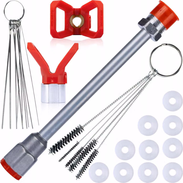Rosfix Set Prolunga per Pistola a Spruzzo 30 cm, 10 Guarnizioni, 10 Spazzole per la Pulizia, Protezione Ugello – Filettatura 7/8”, 290 bar