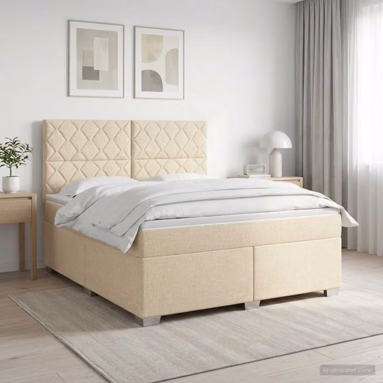 Letto box spring con materasso ibrido vidaXL in tessuto beige e bianco L/P/H: 200 x 140 x 45 cm