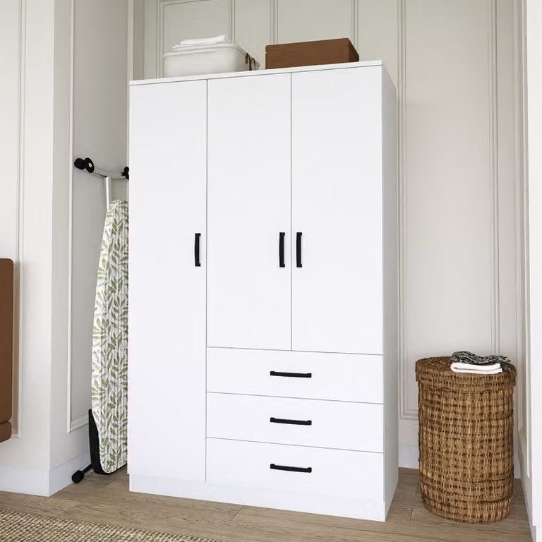 Valdengo - Guardaroba 3 Ante, 90x47 cm Bianco, 3 Ripiani