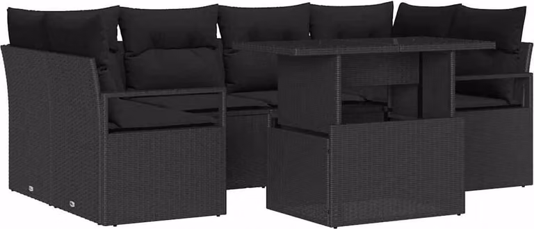 Set Divano da Giardino con archiviazione 7 pcs Nero Poly Rattan