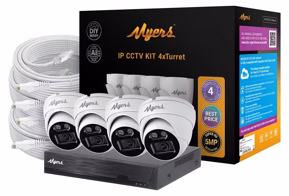 Set di telecamere PoE, 4 porte da 5 MP, 4 telecamere a cupola Myers