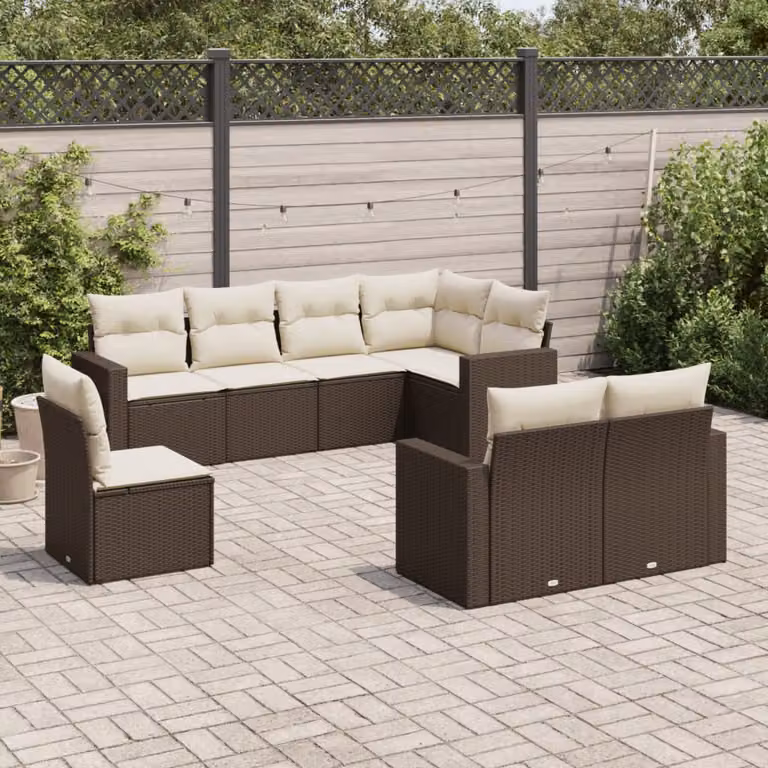Set di divani da giardino vidaXL 8 pz in polyrattan marrone con cuscini e struttura in metallo