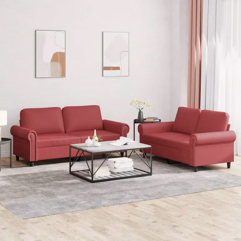 Set di 2 divani vidaXL in similpelle rosso con cuscini per il tuo soggiorno in stile moderno