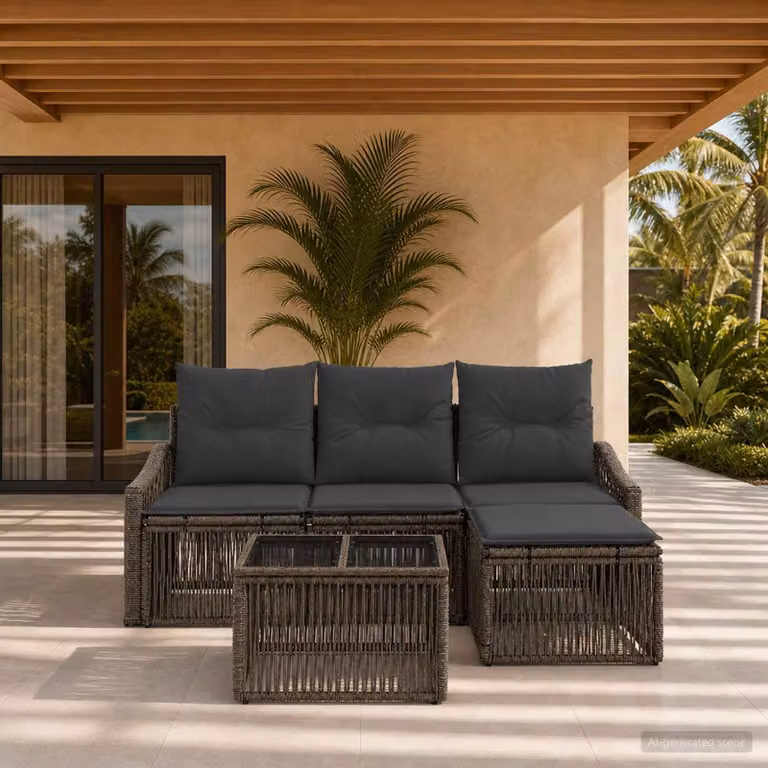 Set Divano da Giardino vidaXL a Forma di L Grigio con Tavolino e Pouf in Polyrattan e Acciaio