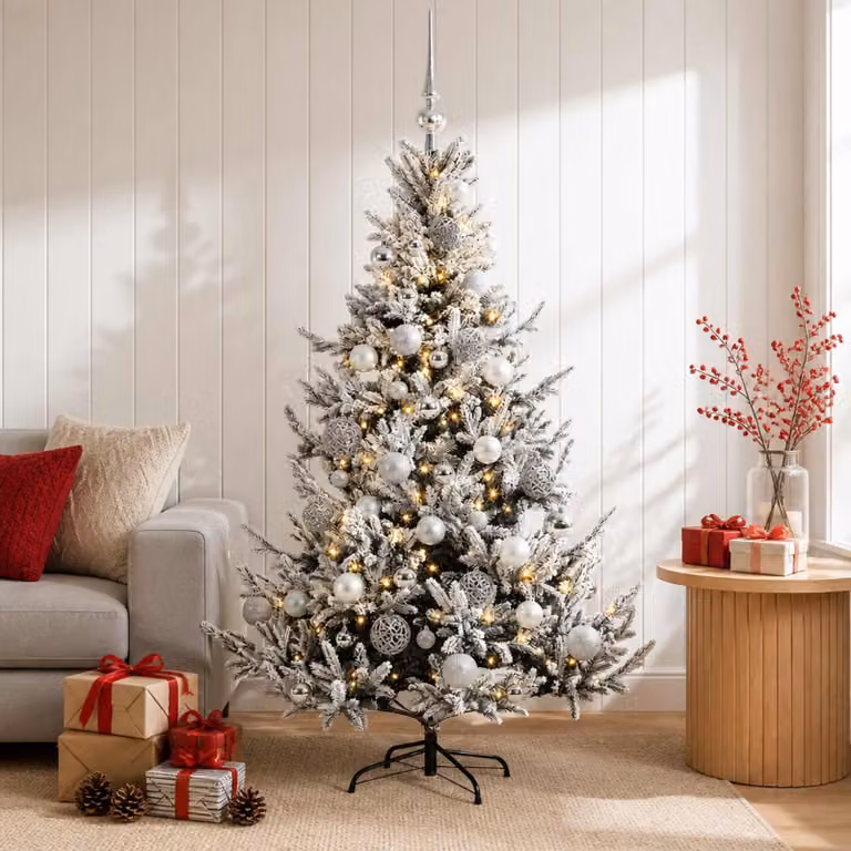 Albero di Natale artificiale con decorazioni a forma di sfera natalizia, altezza 120 cm, con 150 luci a LED