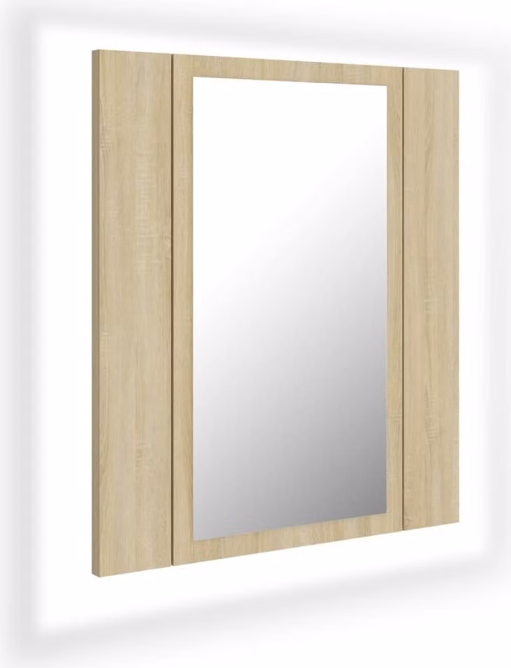 Armadietto a Specchio con Luci LED Rovere Sonoma in Acrilico