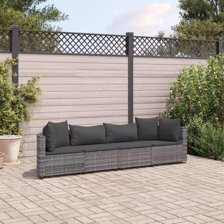 Maison Exclusive - Set da giardino 4 pezzi con cuscini Grigio Poly Rattan