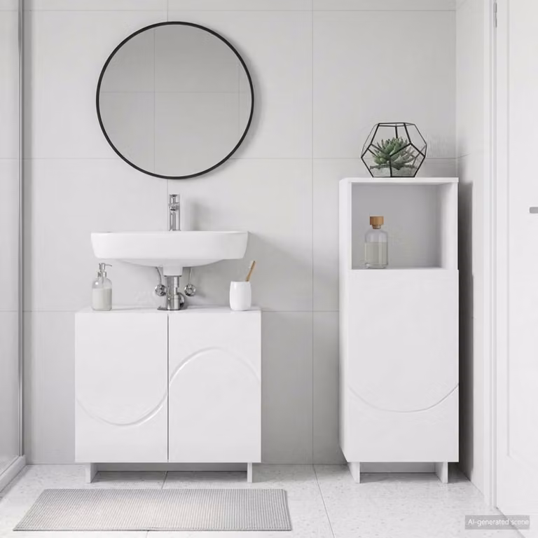 Set mobili da bagno vidaXL 2 pezzi bianco lucido in MDF L: 60,0 cm, P: 41,0 cm, H: 95,0 cm