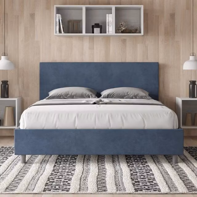 Letto matrimoniale imbottito Adele Ityhome con contenitore in microfibra blu L: 170 cm, P: 222 cm, H: 106 cm – 1