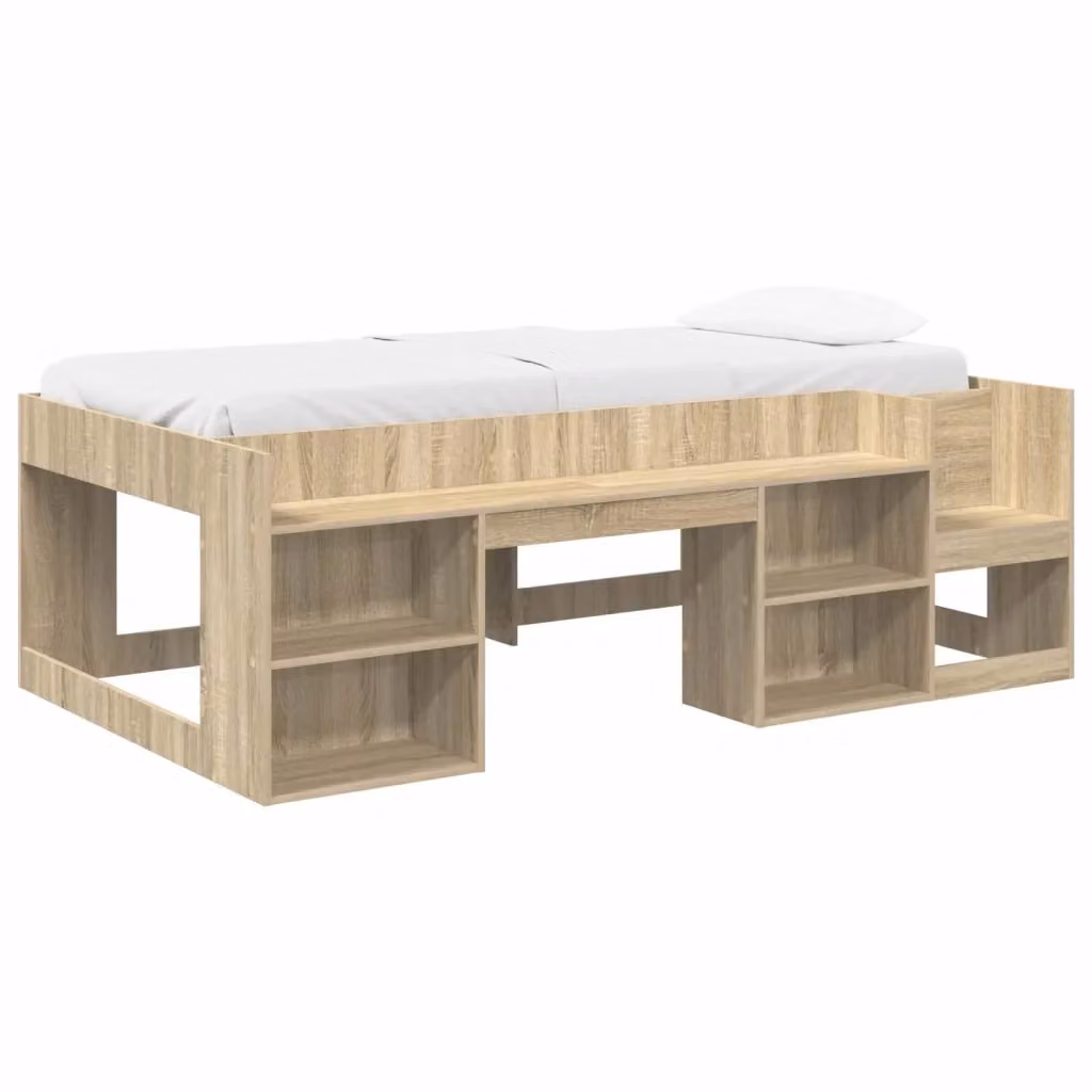 Letto singolo rialzato per bambini vidaXL con ripostiglio laterale in legno color rovere e marrone, L/P/H: 200 x 120 x 127 cm – 2